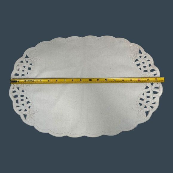Set Of 4 Vintage Beige Lace Edge Oval Placemats Formal Linen Made In Philippines - Picture 4 of 10